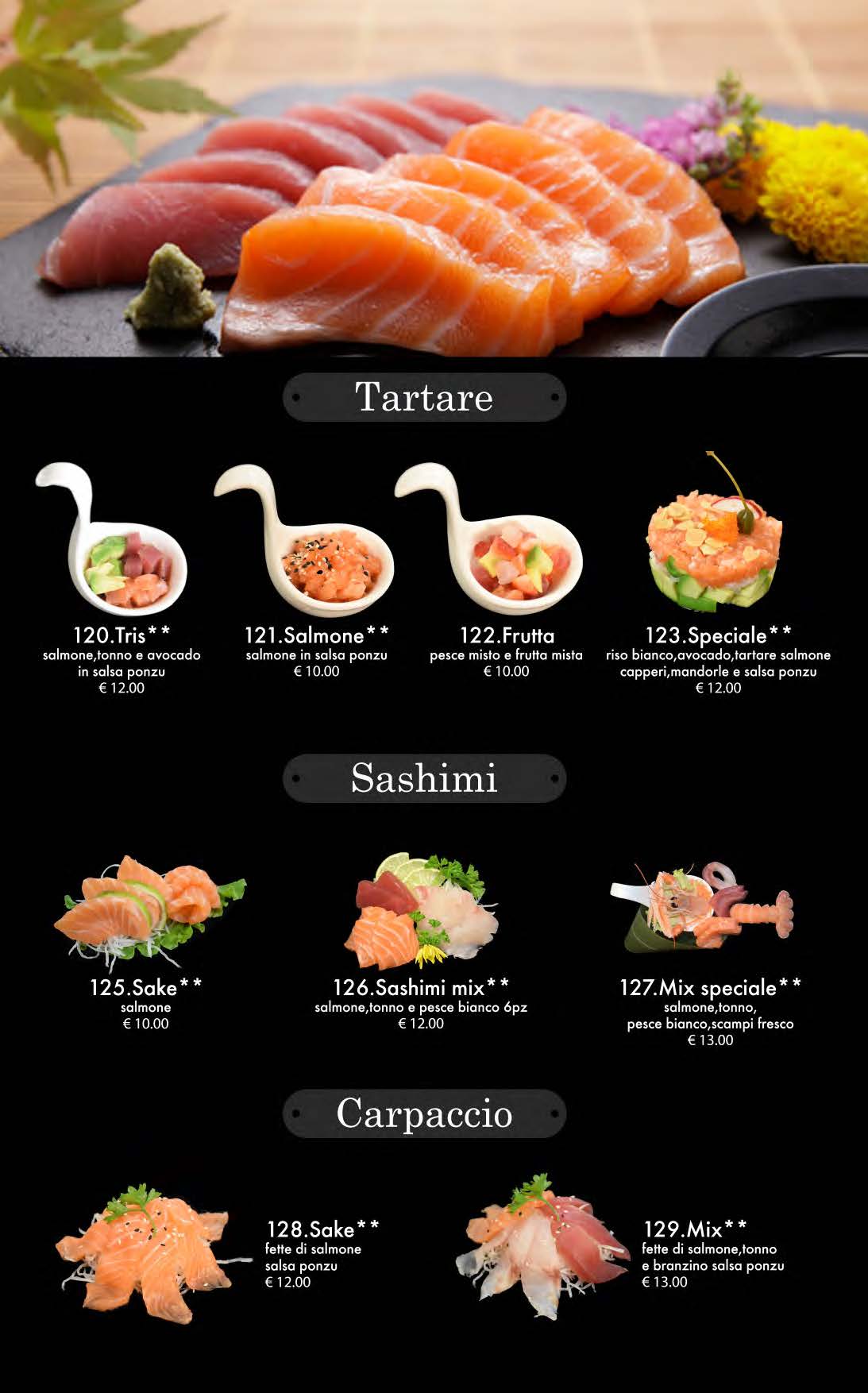attimi ristorante giapponese padova menù cena pagina 12 tartare sashimi carpaccio